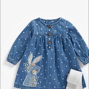 Cute denim dress with rabbit appliqué